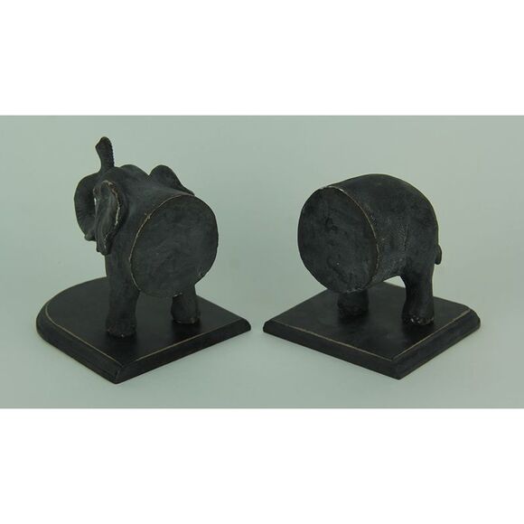 Distressed Black Standing Elephant Top and Tail Bookend Set - Picture 4 of 4